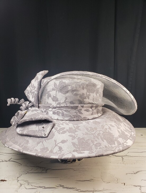 ML Studio Church Hat in Metallic Silver & Gray Floral Jacquard - OS (Size 7) main image 13